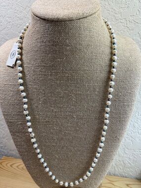 Cultured Pearl authentic and Hematite Bead Necklace - White Pearls